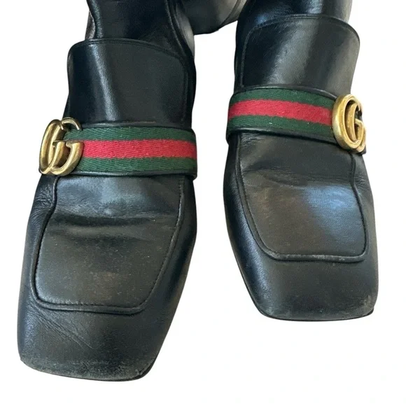 Gucci Malaga Kid GG Marmont Calfskin Leather Knee High Riding Boots - Picture 8 of 14